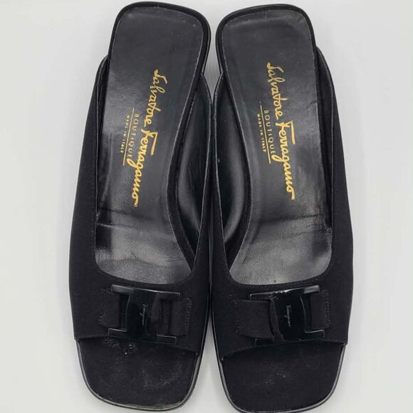 Salvatore Ferragamo Black Microfiber Mules size 8B - Picture 12 of 13